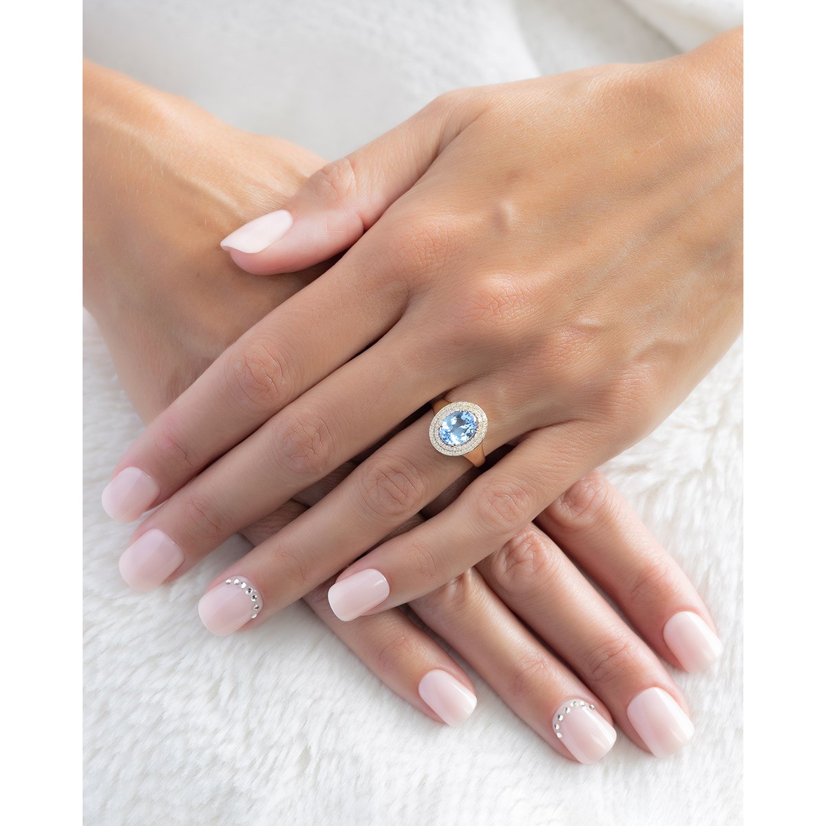 Bague Or Jaune 585 & Aigue-Marine | Ornée de 51 Diamants - Aden