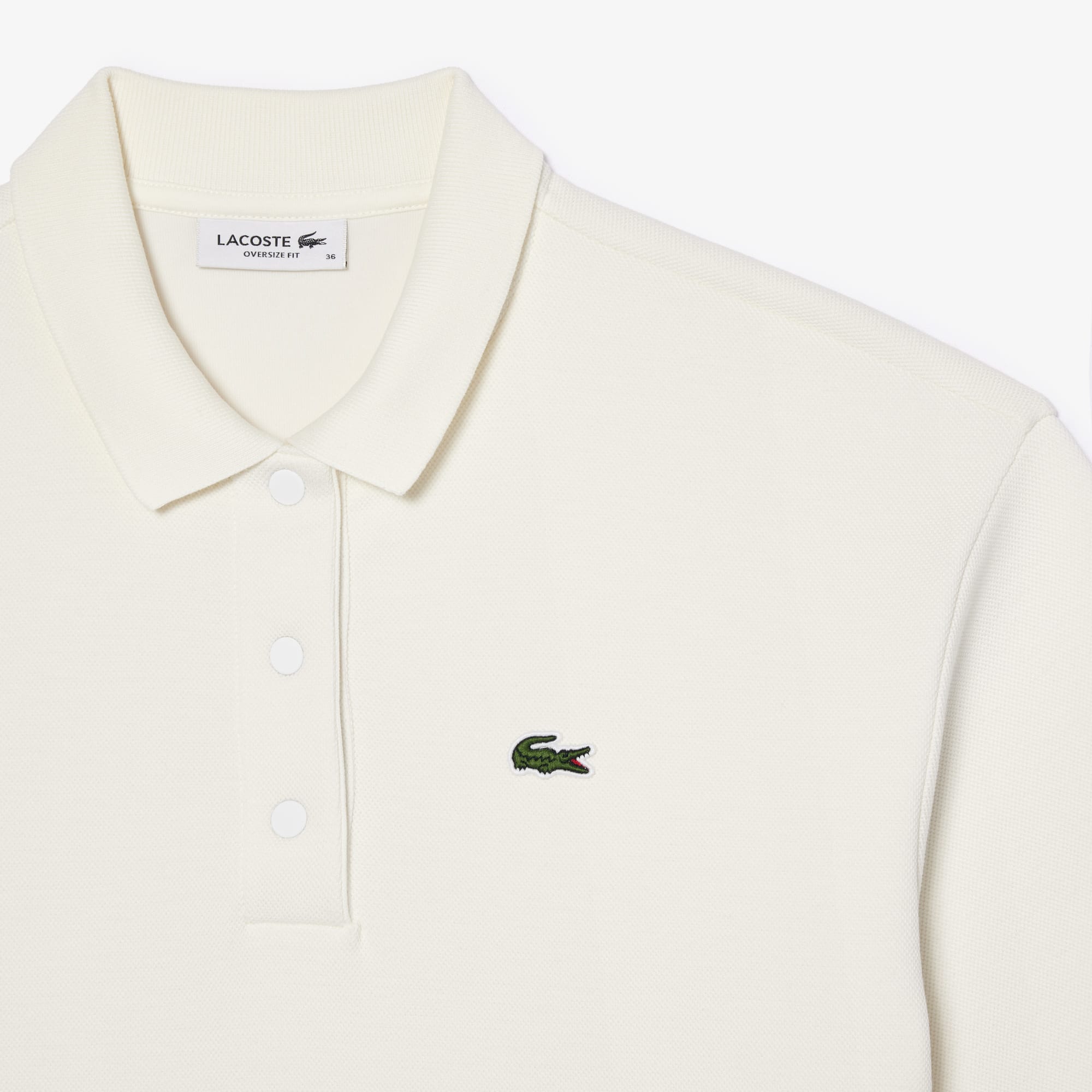 Polo oversize en piqué double face de coton Manches Longues - Blanc - Lacoste - Femme