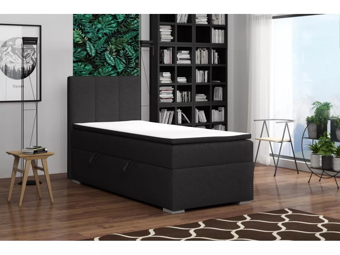 LIT SIMPLE avec tiroir de rangement et surmatelas, côté gauche Monaco Mini 100x200 cm, Lux 23 (Noir)