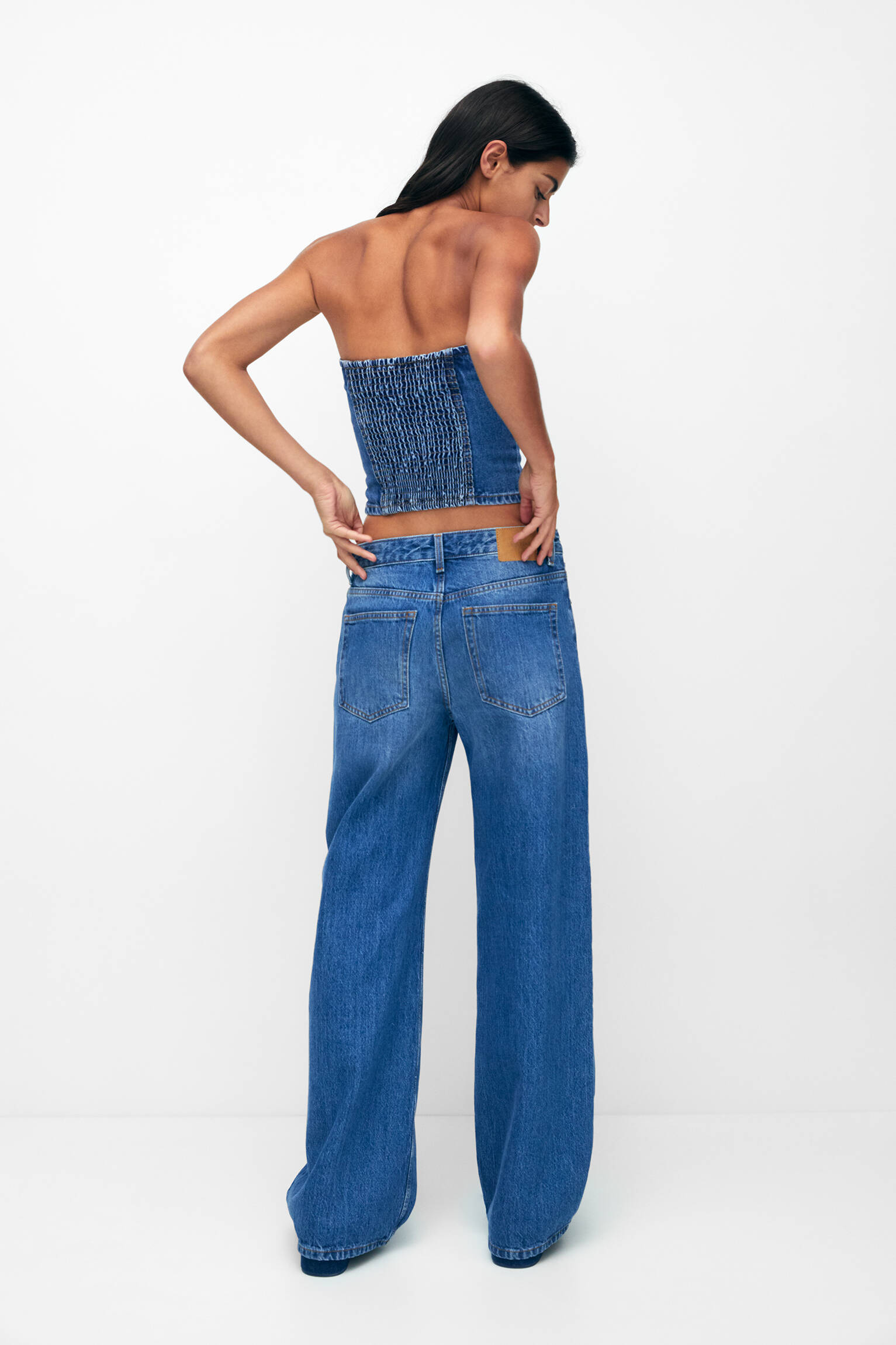 Top corset jeans - azul médio