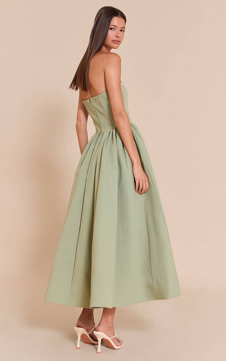 Vert Sauge Robe Patineuse Mi-longue À Bandeau Froncé En Tissu Tissé