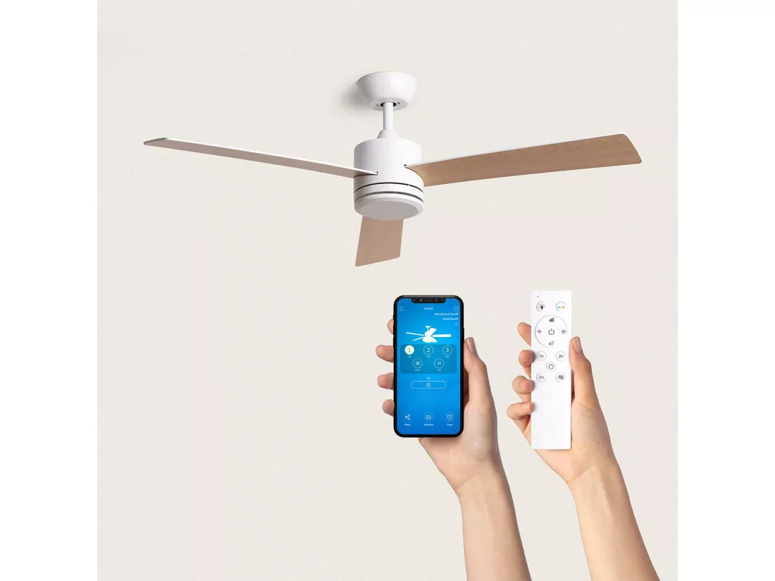 Ventilateur de Plafond Silencieux Fleves 132cm Motor DC Bois clair Télécommande Sans lumière Oui Blanc