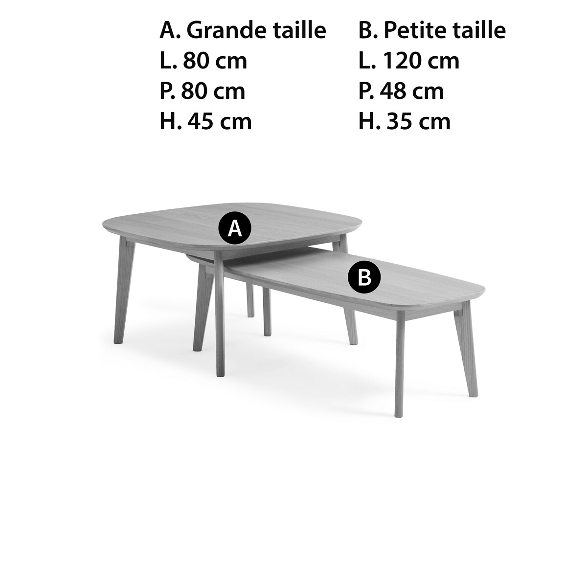 LA REDOUTE INTERIEURS<br>Conjunto de mesas de centro folheadas a carvalho, Janice