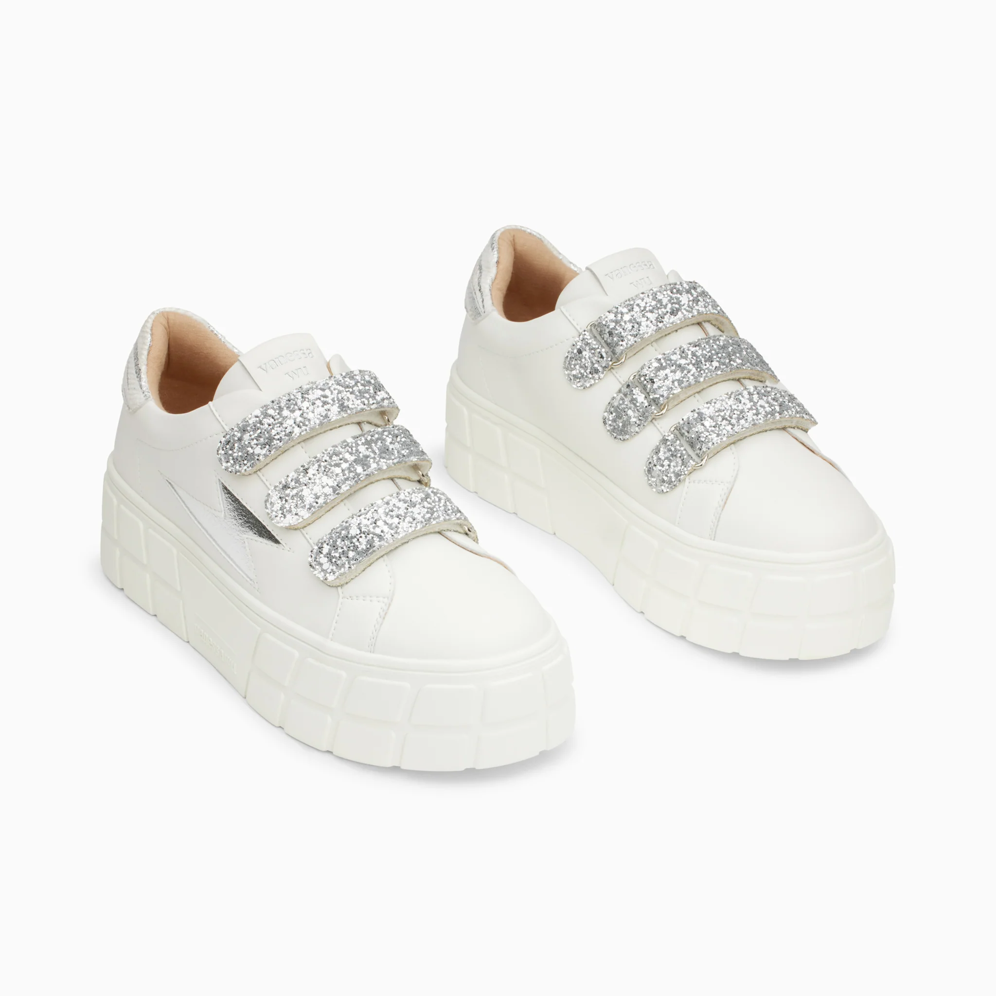 Sneakers-Baskets éclair Eve blanc et argent à plateforme