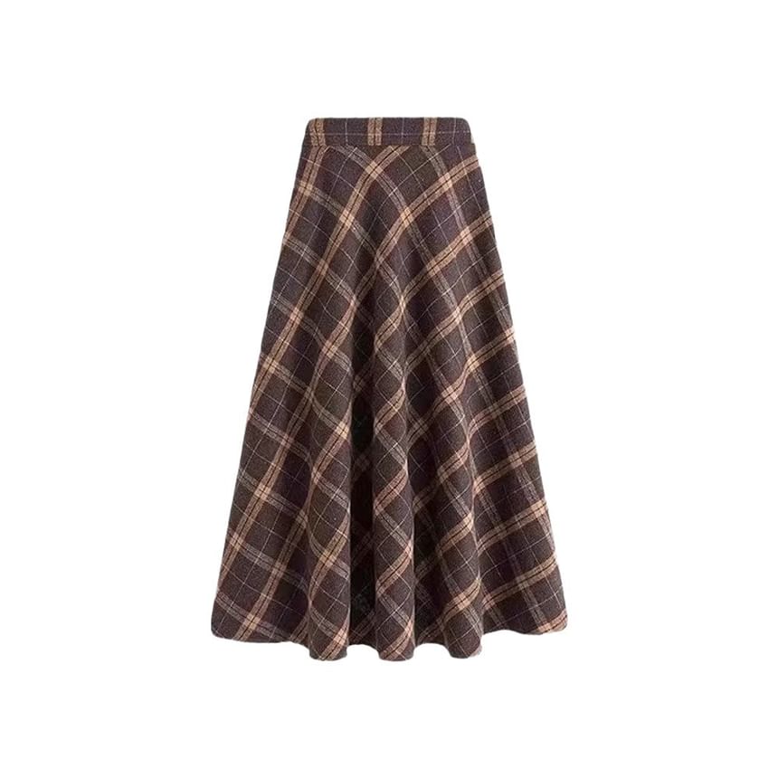 Wildfoea - Hoge taille geruite midi A-lijn rok