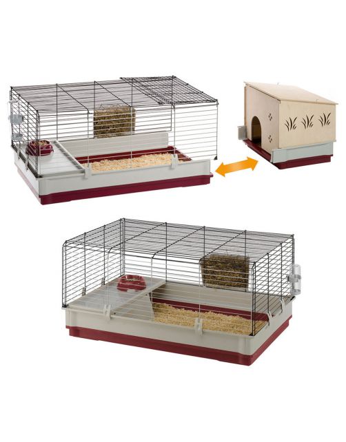 Ferplast Knaagdierenkooi Krolik 140 Plus - Dierenverblijf - 142x60x50 cm Grijs Rood