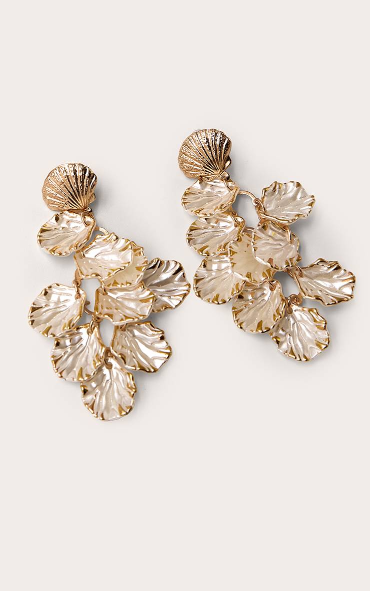 Doré Boucles D'oreilles Drapées À Pétales Texturés Ivoire