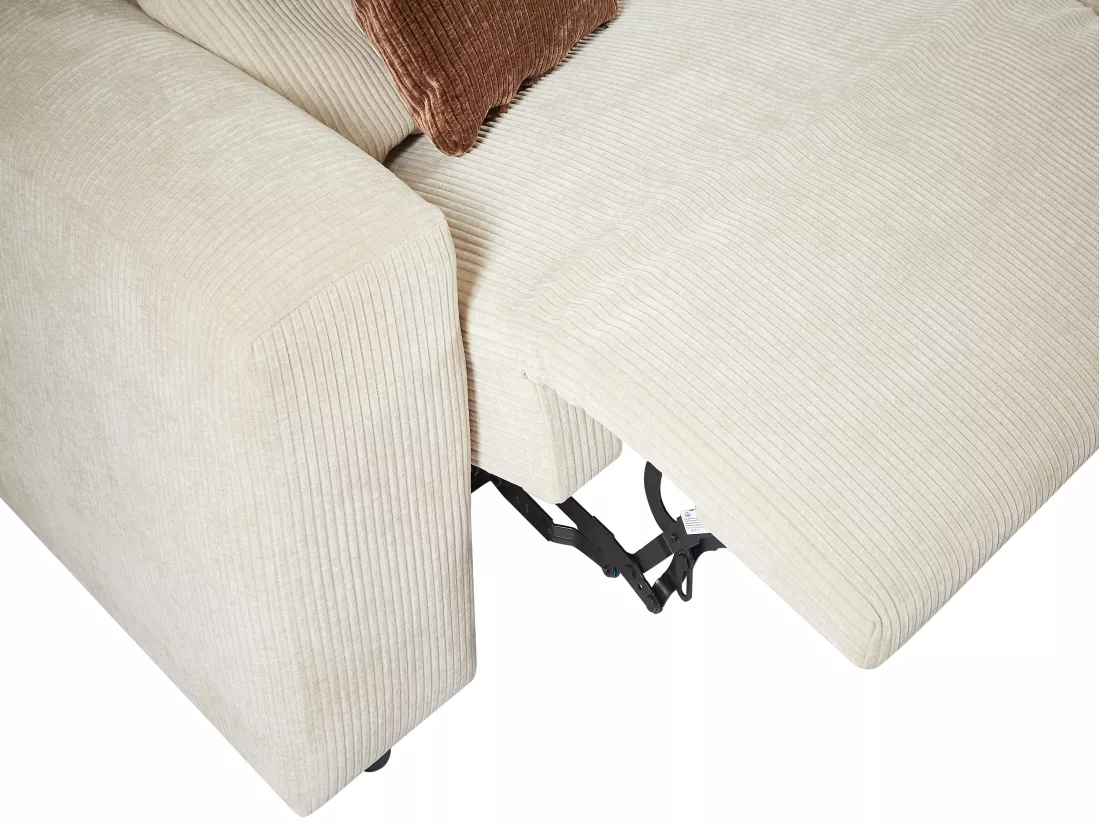 Canapé d'angle droit relax électrique en velours côtelé beige TIRONO de Maison Céphy