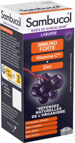 Sambucol Immuno Forte Sirop Avec Vitamine C Et Zinc Sureau Noir Flacon 120ml