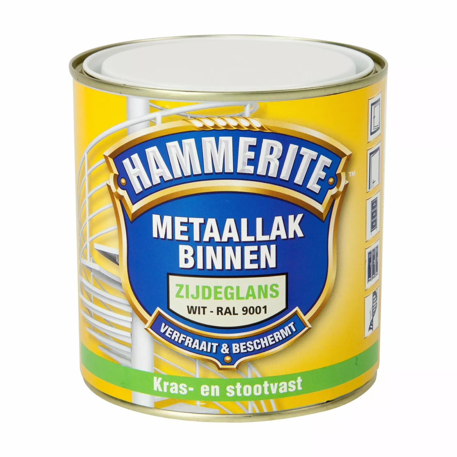 Hammerite Metaallak Binnen Krasvast Zijdeglans - Crèmewit (RAL 9001) - 0,5L