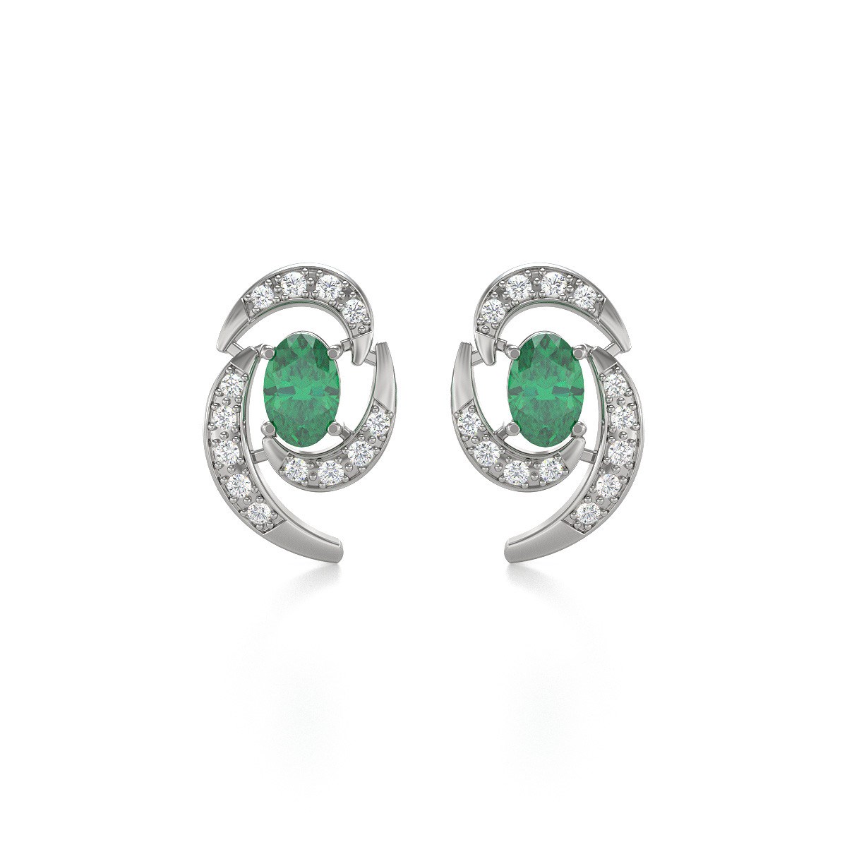 Boucles d'oreilles ADEN Emeraude et Diamants sur Argent 925 2.6grs