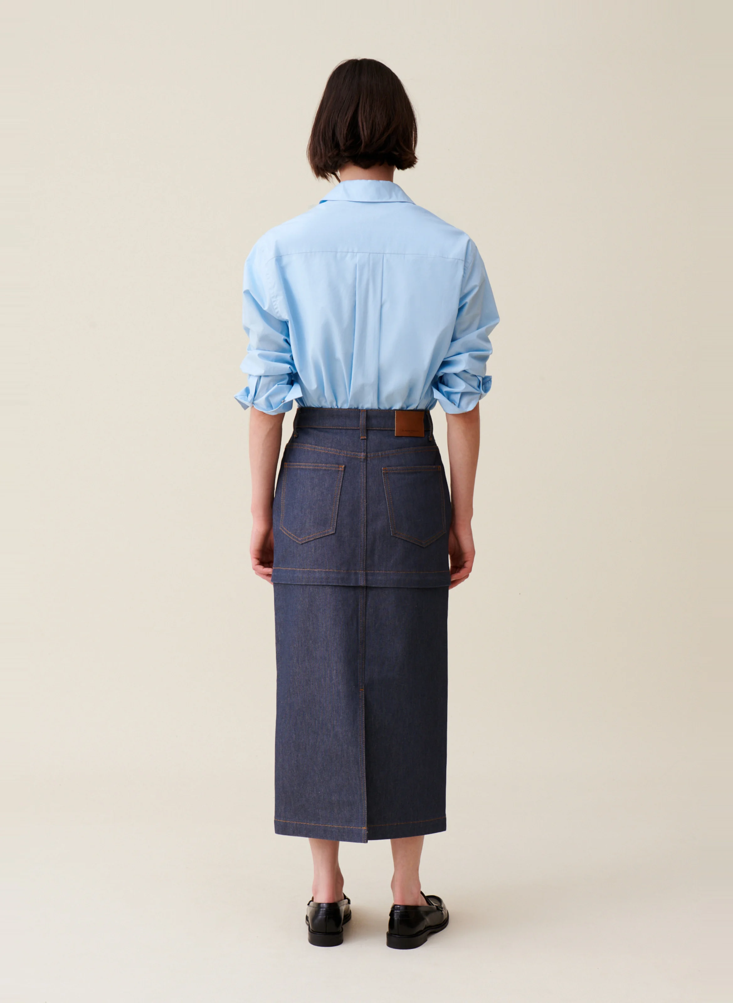 Jupe denim zippée en coton mélangé | Bleu