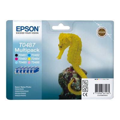 Epson T0487 Hippocampe - Pack de 6 - noir, cyan, cyan clair, magenta, magenta clair, jaune - cartouche d'encre originale