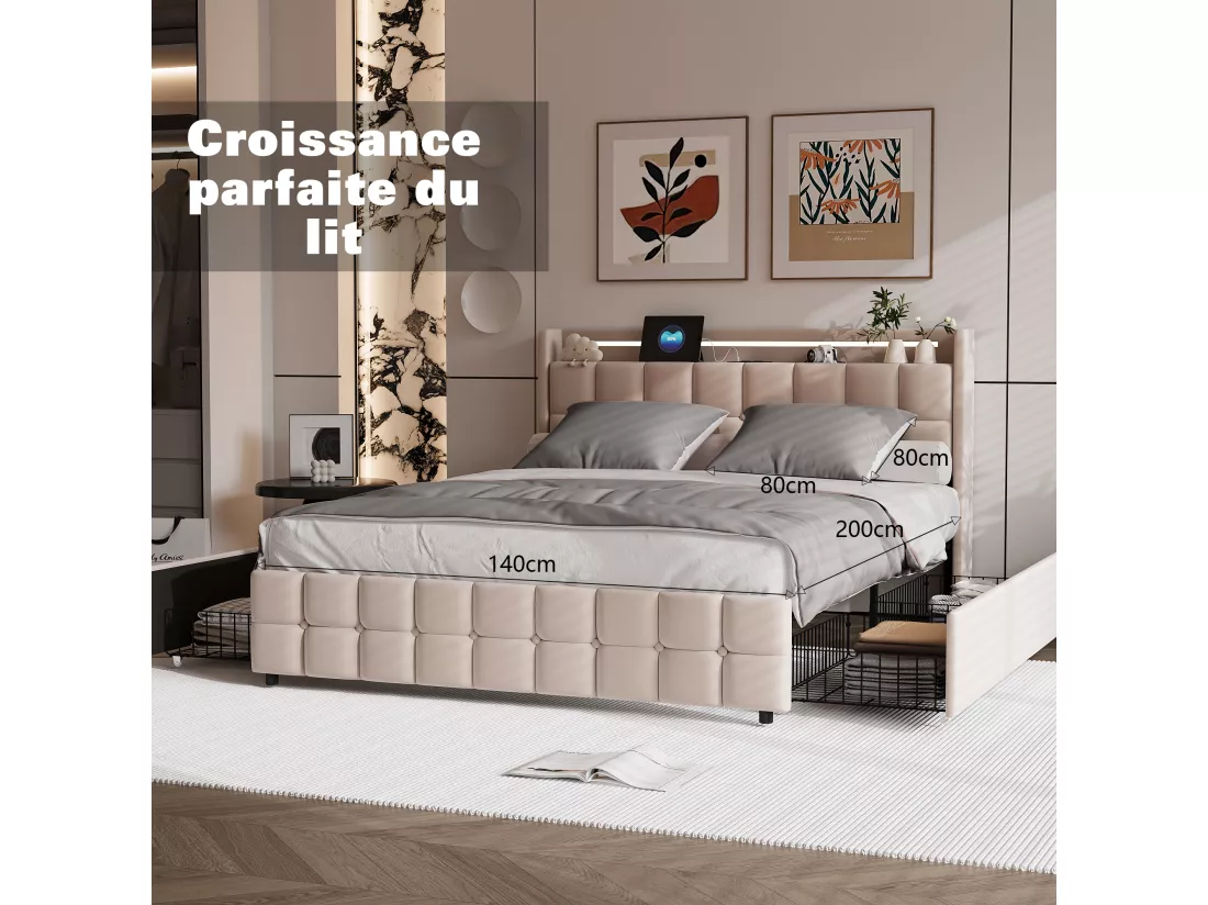 Parure de lit 3 pièces, d'oreiller*2(80 x 80),drap-housse(140 x 200)+housse de couette(140 x 210),Gris foncé+gris clair,polyester