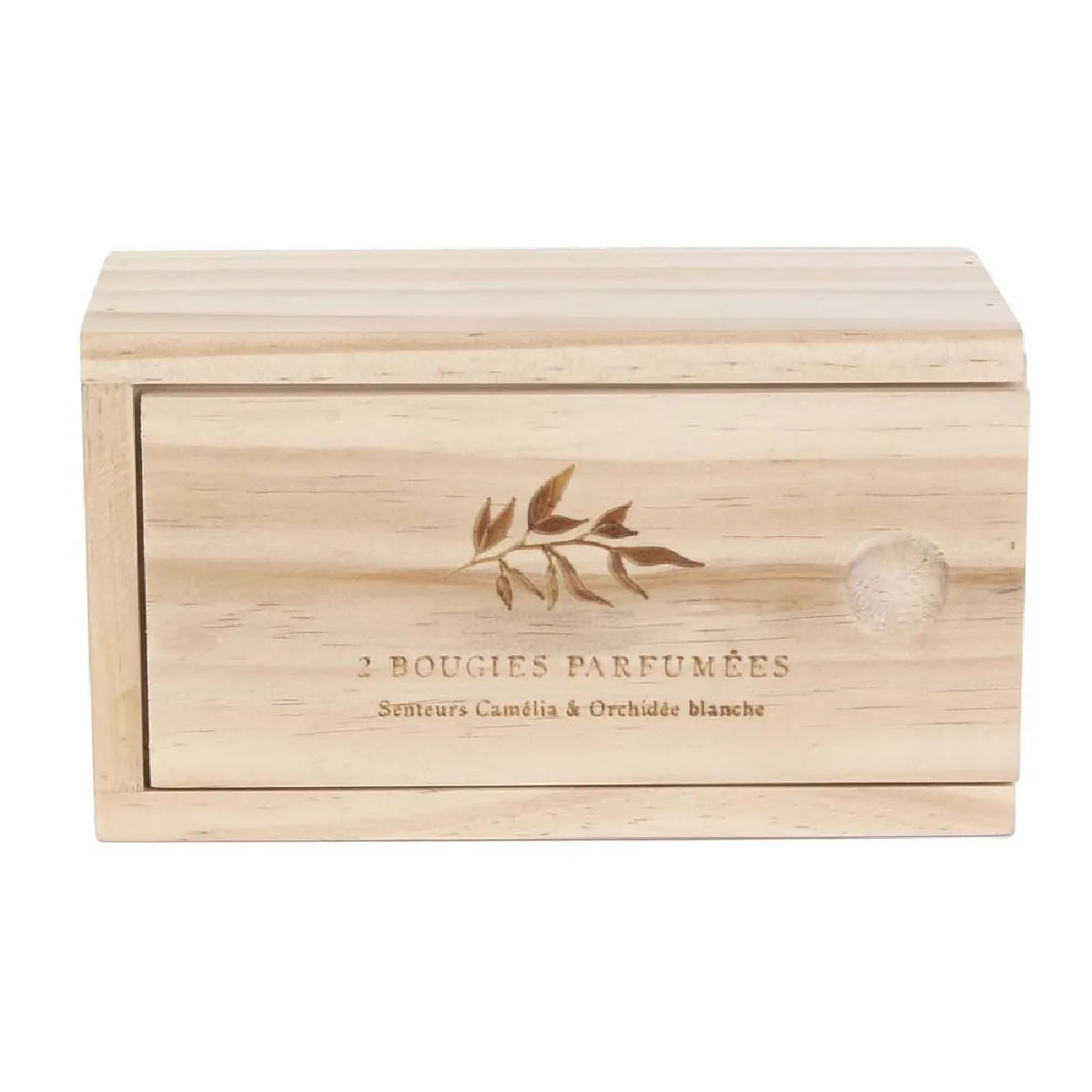 The Home Deco Factory Coffret Bois avec Bougies Nature - Orchidée Blanche