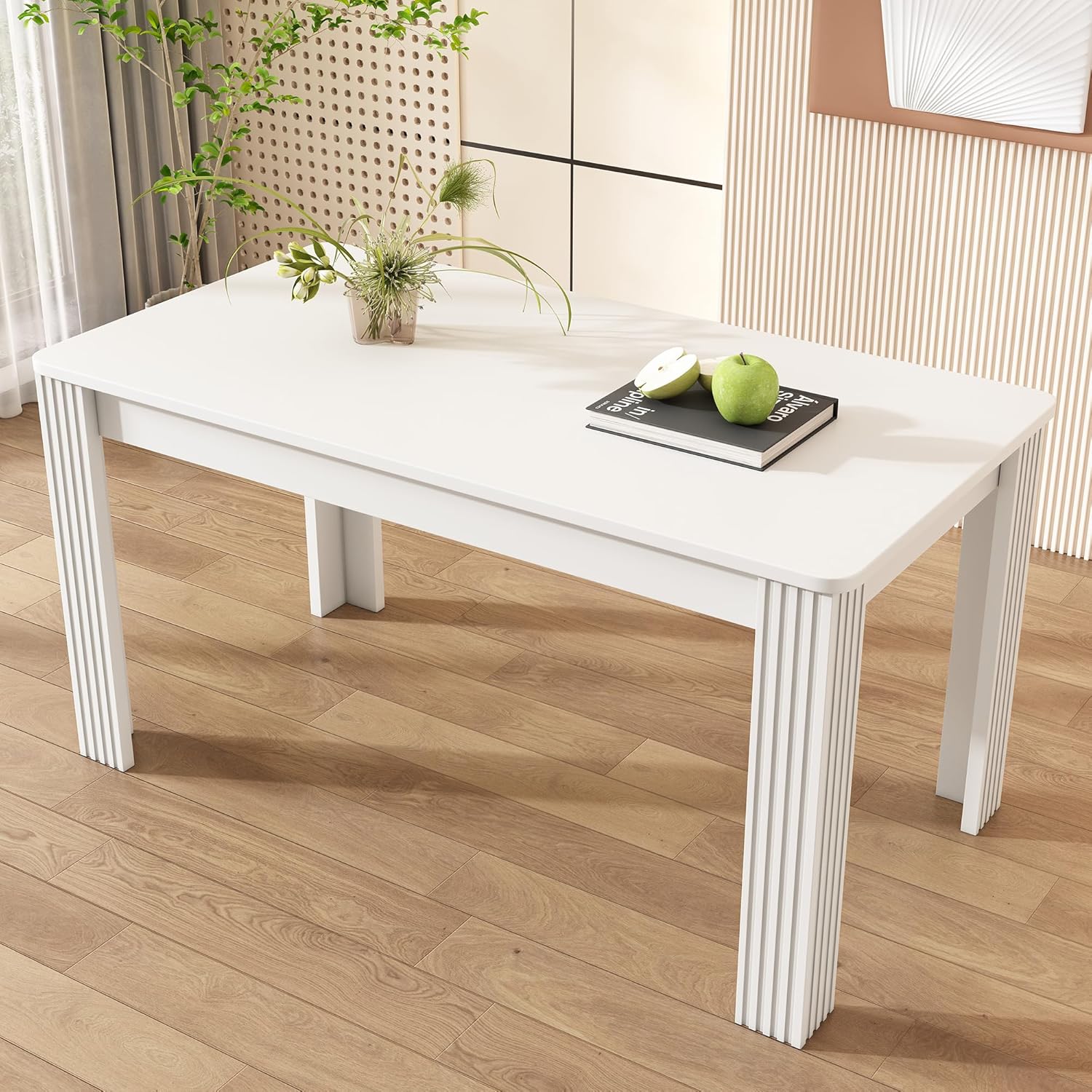 Merax Esstisch Holz, Rechteckiger Esszimmertische, Modern Küchentisch für Wohnzimmer und Esszimmer, 116L x 65B x 75H cm, Weiß