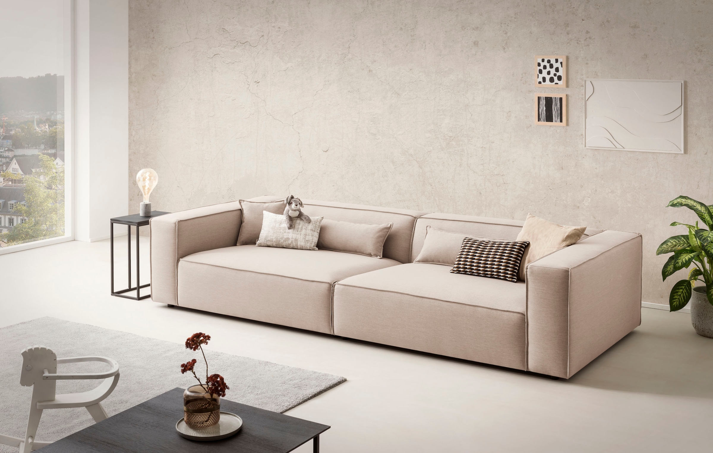 LeGer Home by Lena Gercke 3-Sitzer »PIARA XXL, Sofa mit Kedernaht in Cord, Leinenoptik o. Strukturstoff« schwarze Füsse, bequemer Sitzkomfort, extra tiefe Sitzfläche