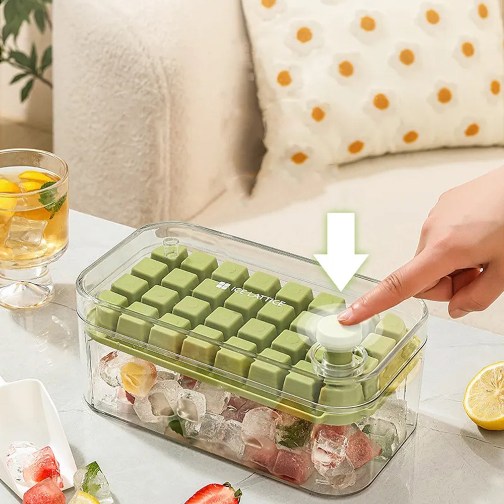 (32-fach) Kunststoff Eiswürfel Form Behälter mit Deckel Einfach Lösende Ice Cube Schale   Eis Schaufel - Transparent