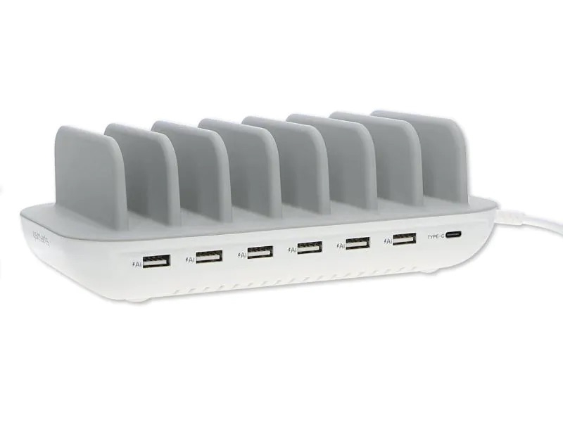 (60W/2.4A) USB C / 6x USB A Office Ladegerät Universal Ladestation Ladeständer (4S462310) - Weiss / Grau