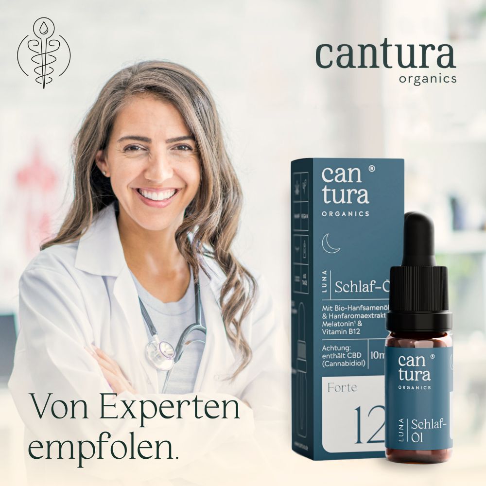 CBD-SCHLAF-ÖL LUNA : 300 CBD-Tropfen mit 12% BIO-CBD + MELATONIN von CANTURA® (Hanföl-Schlaftropfen)