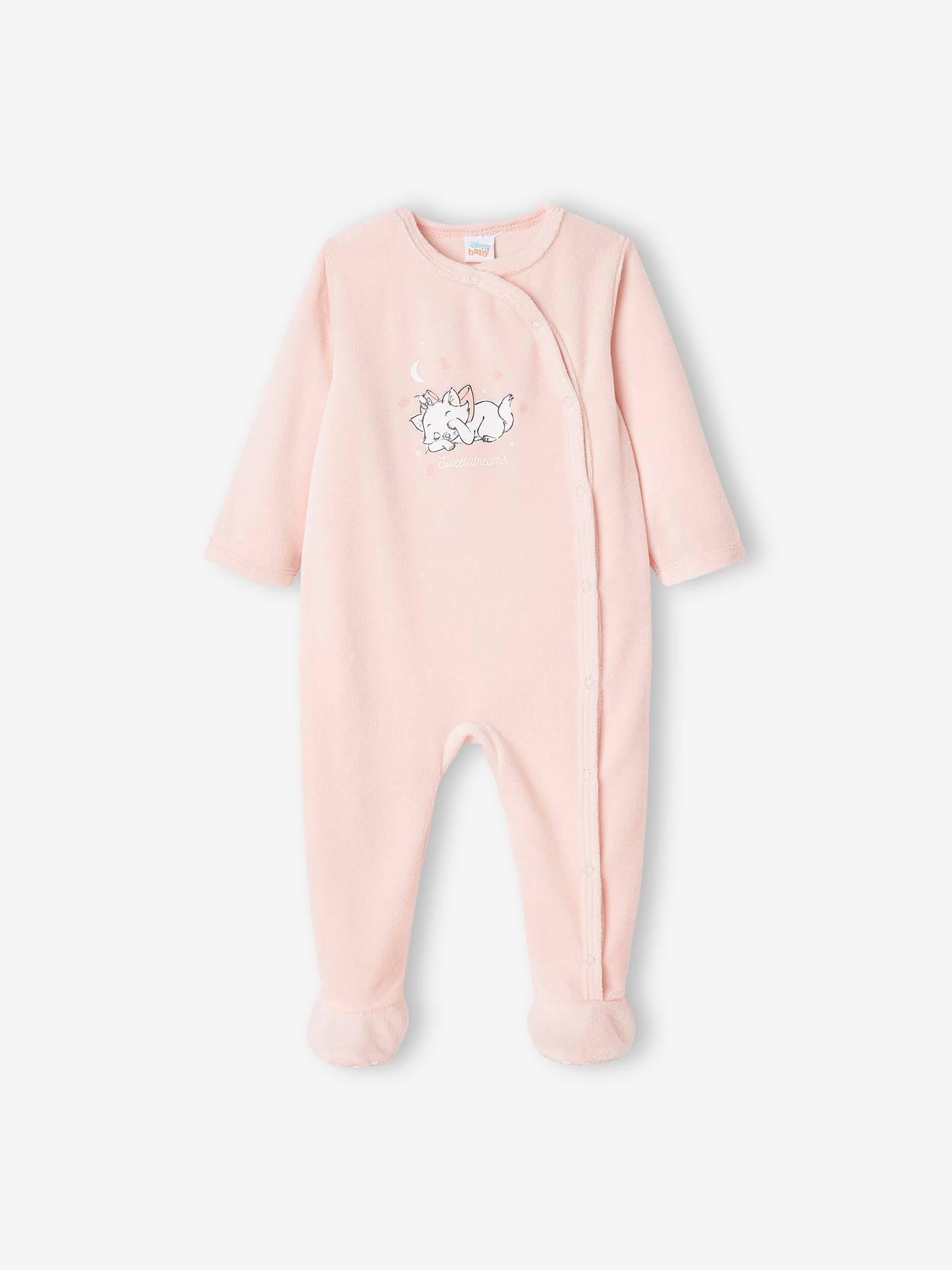 Conjunto para bebê DS® Marie The Aristocats: macacão, body e chapéu. Rosa escuro liso com estampas.