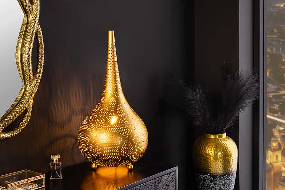 Handgefertigte Stehlampe ORIENT LIVING 50cm gold Eisen Tropfenform