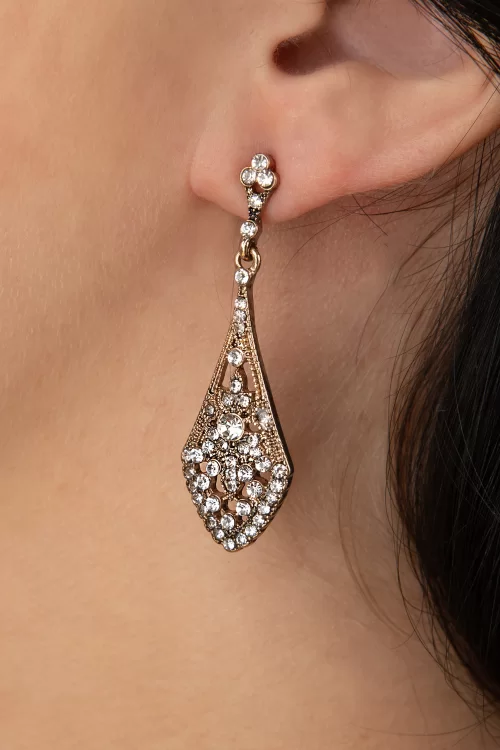 Lovely Art Deco Crystal Long Drop oorbellen in antiek goud