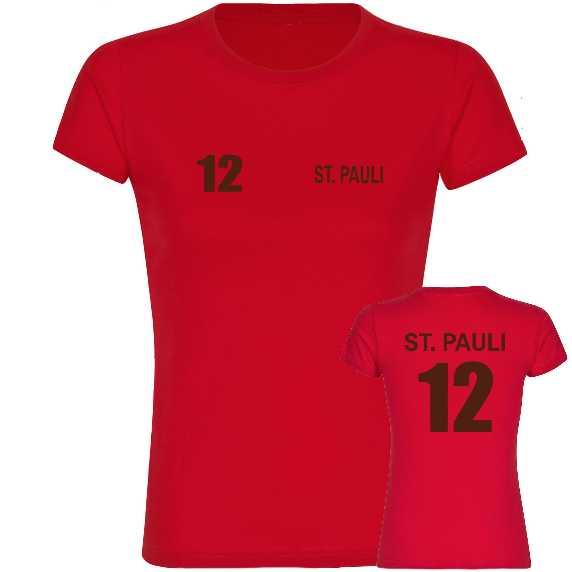multifanshop® Damen T-Shirt - St. Pauli - Trikot Nummer 12 - Druck braun