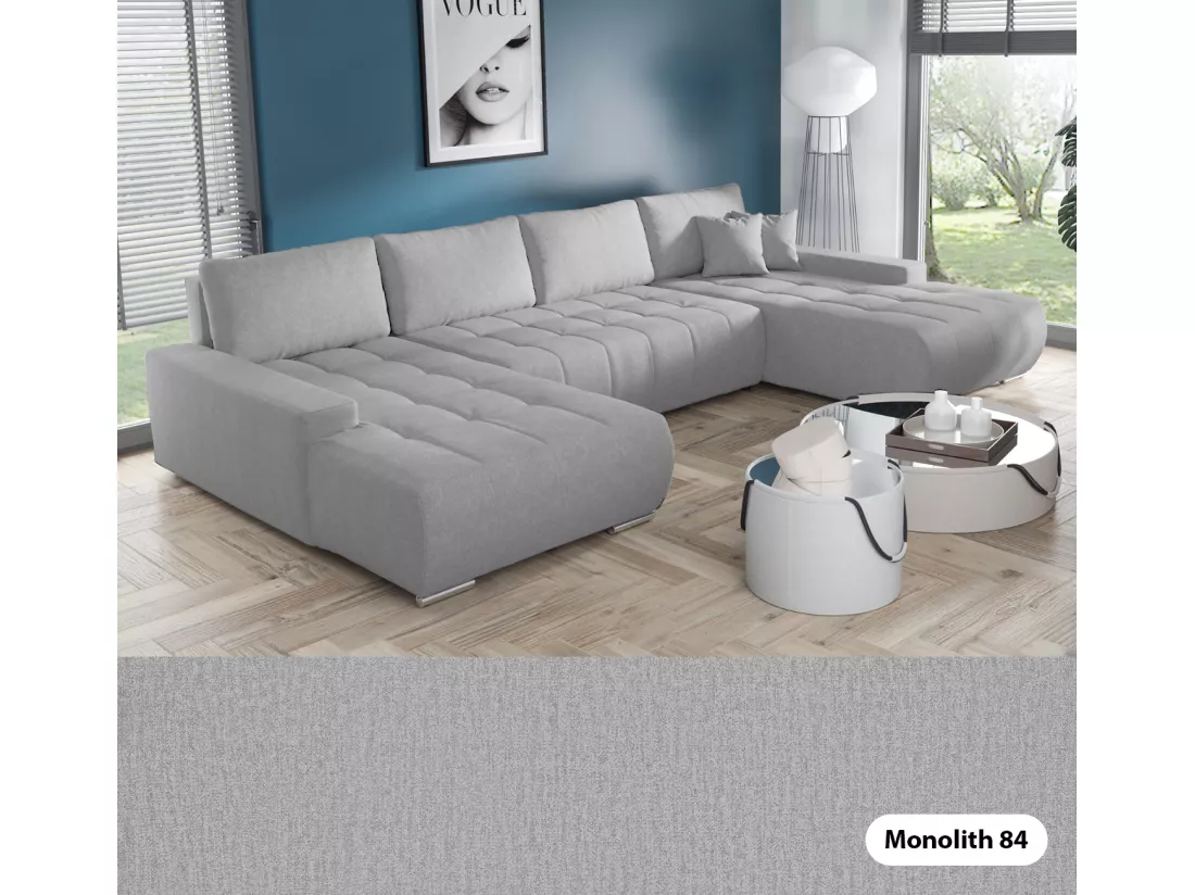 CANAPÉ PANORAMIQUE en tissu polyester Bonari U 8 places Gris clair