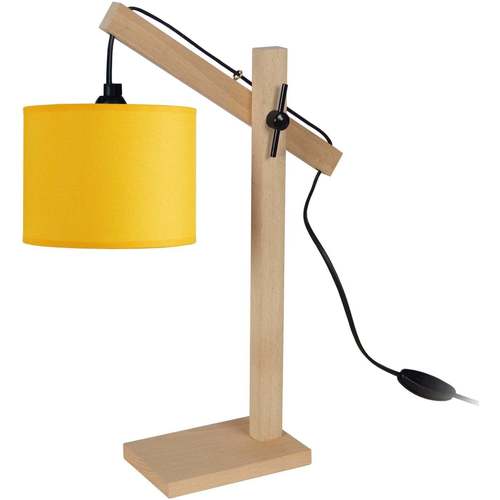 Tosel - Lámpara de escritorio redondo madera natural y amarillo Beige