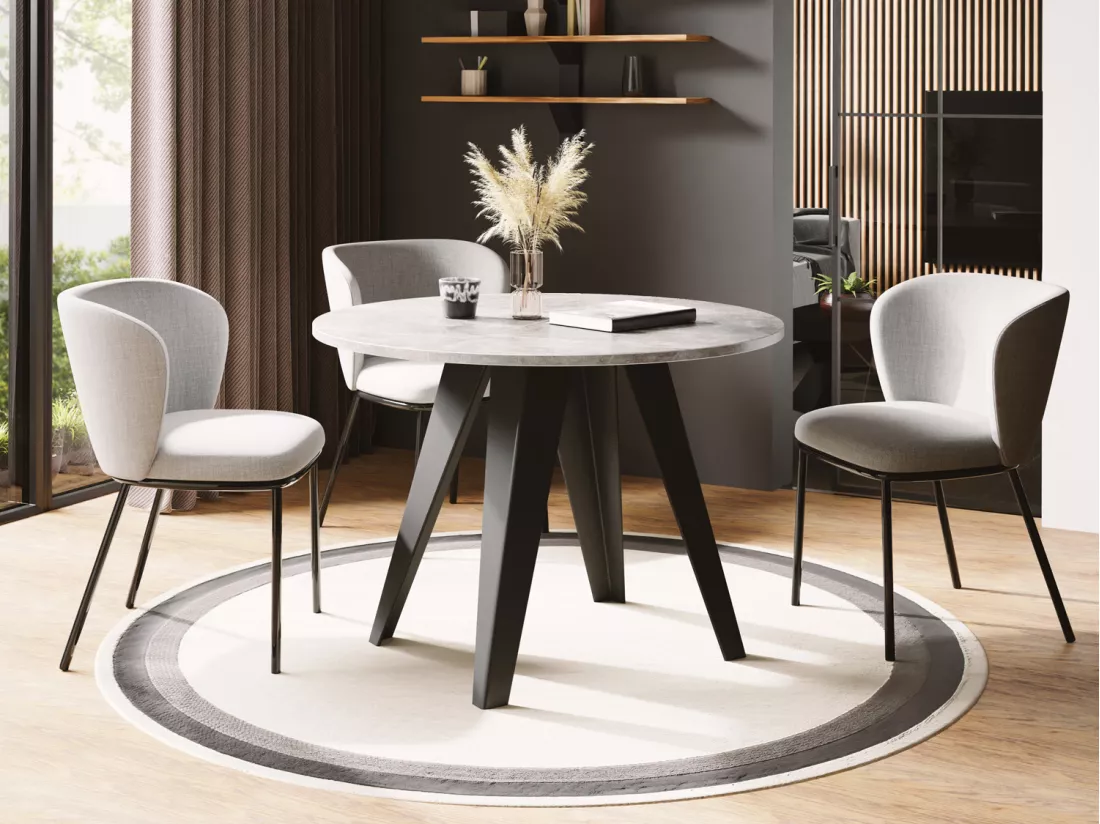 Table De Salle à Manger Ronde De Style Industriel - Moderne - Extensible De 90 Cm à 130 Cm - Pieds Métalliques Noirs - Compact Pour Petite Cuisine Ou Salon - Gris B