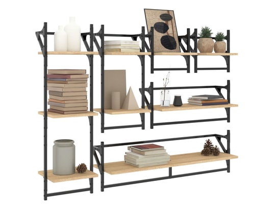 VIDAXL - Etagère murale Ensemble d'étagères murales avec barres 6 pcs chêne sonoma
