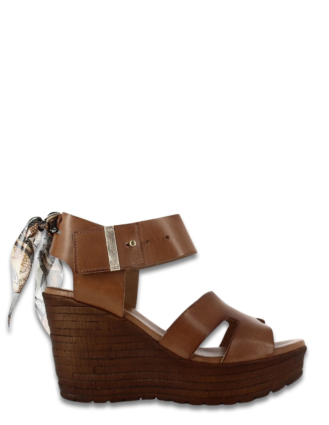 goodstep Sandales Compensées Jalene Cuir Blanc et Foulard