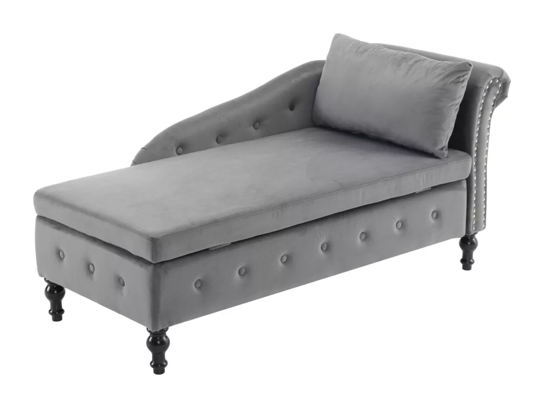 Canapé méridienne en velours - Chaise longue 144x62x69cm - avec garniture cloutée et punaise, accoudoir droit - Noir