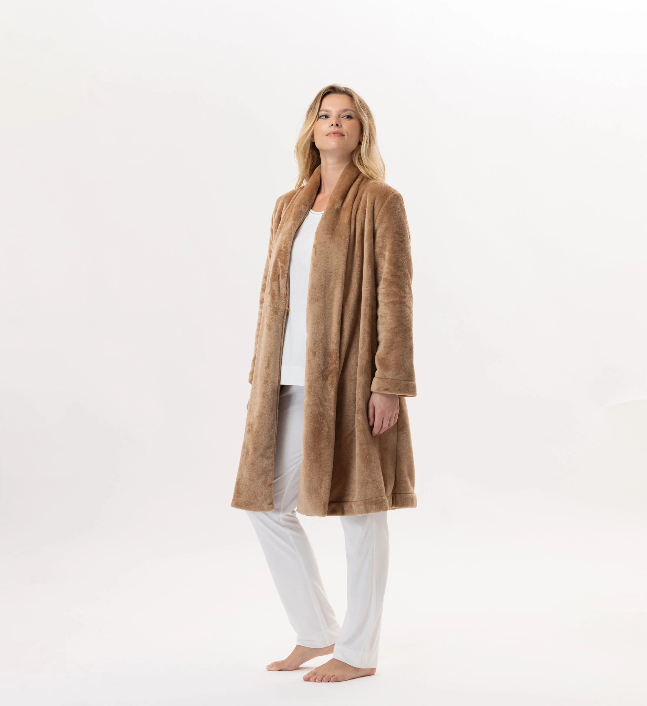 ESSENTIEL 855 - Robe de chambre en peluche flanelle | Marron