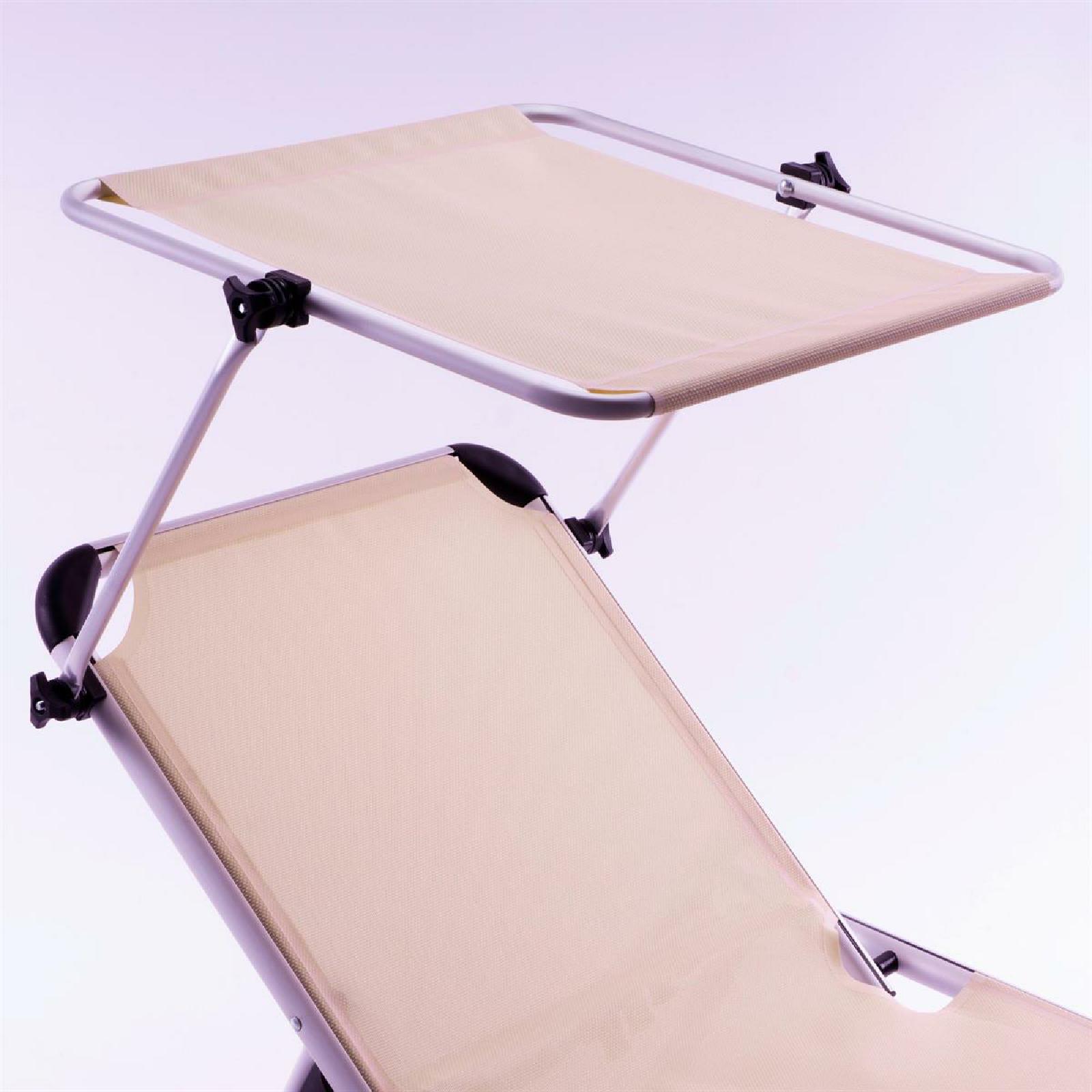 VCM Sonnenliege Sonnendach Beige 187x57x30 cm Alu Campingliege klappbar