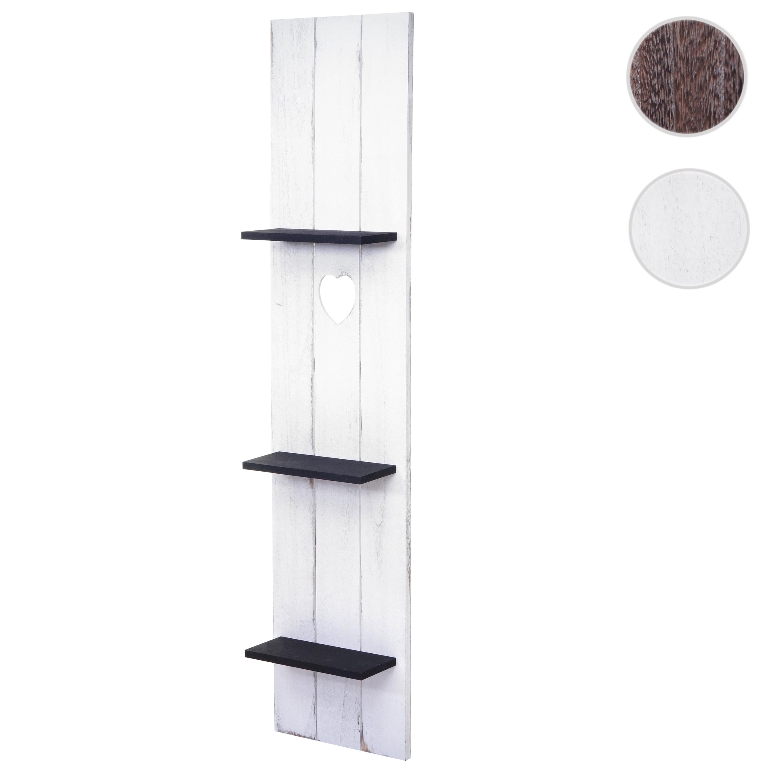 Wandregal MCW-C92, Wandpaneel Holzregal Regal, 3 Ebenen 150x33x13cm Massivholz Vintage ~ weiß/dunkelgrau shabby