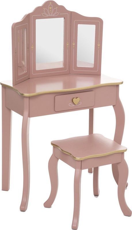 Atmosphera - Kaptafel met Krukje - Make Up - Roze - Gouden Afwerking
