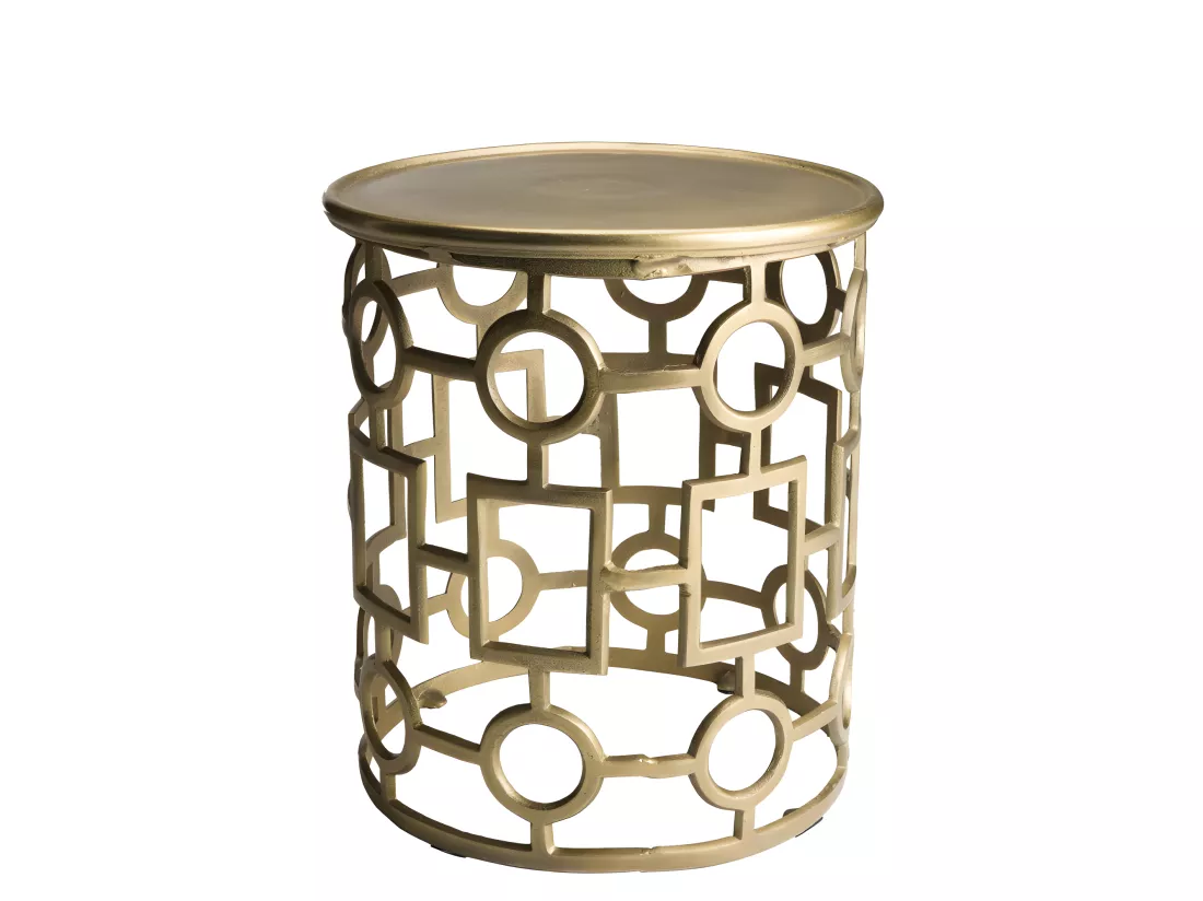 JONAS - Table d'appoint ronde 43x43cm aluminium doré piètement graphique