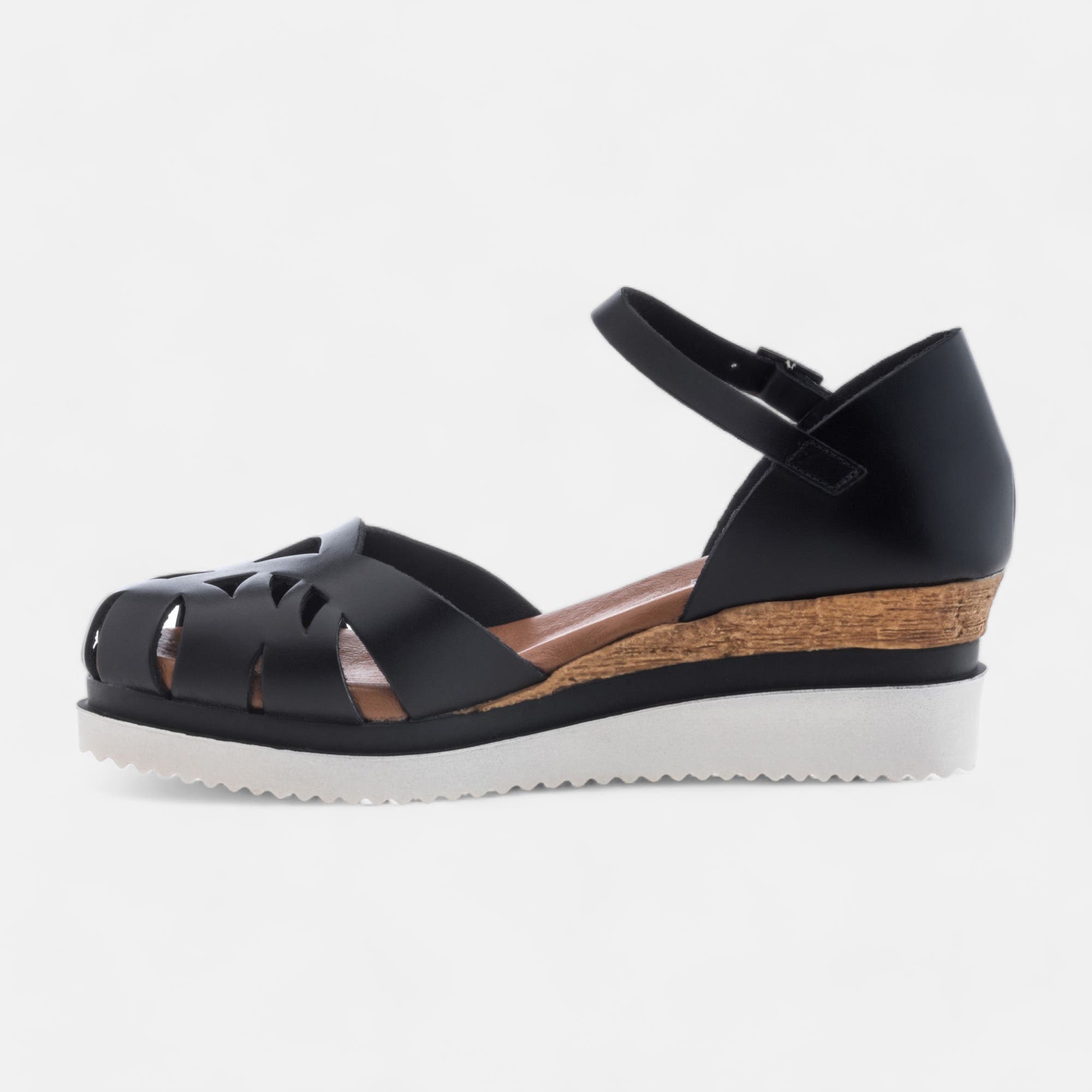 Sandales à talon compensé Femme en cuir noir
