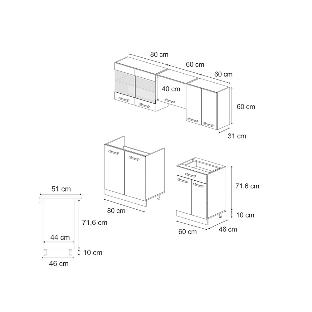 Vicco Küchenzeile Küchenblock Einbauküche R-Line 200 cm Front Bordeaux