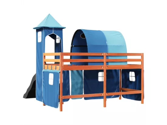 Lit mezzanine enfants avec tour bleu 90x200 cm bois pin massif