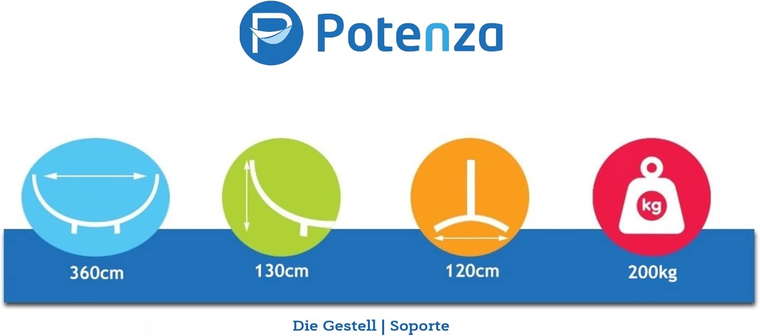 Potenza Aluminium Gestell Outdoor Hängemattengestell XXL 370cm, 200kg I Gestell für Hängematten, Rahmen aus Stahl wetterfest (Basic Graphit)