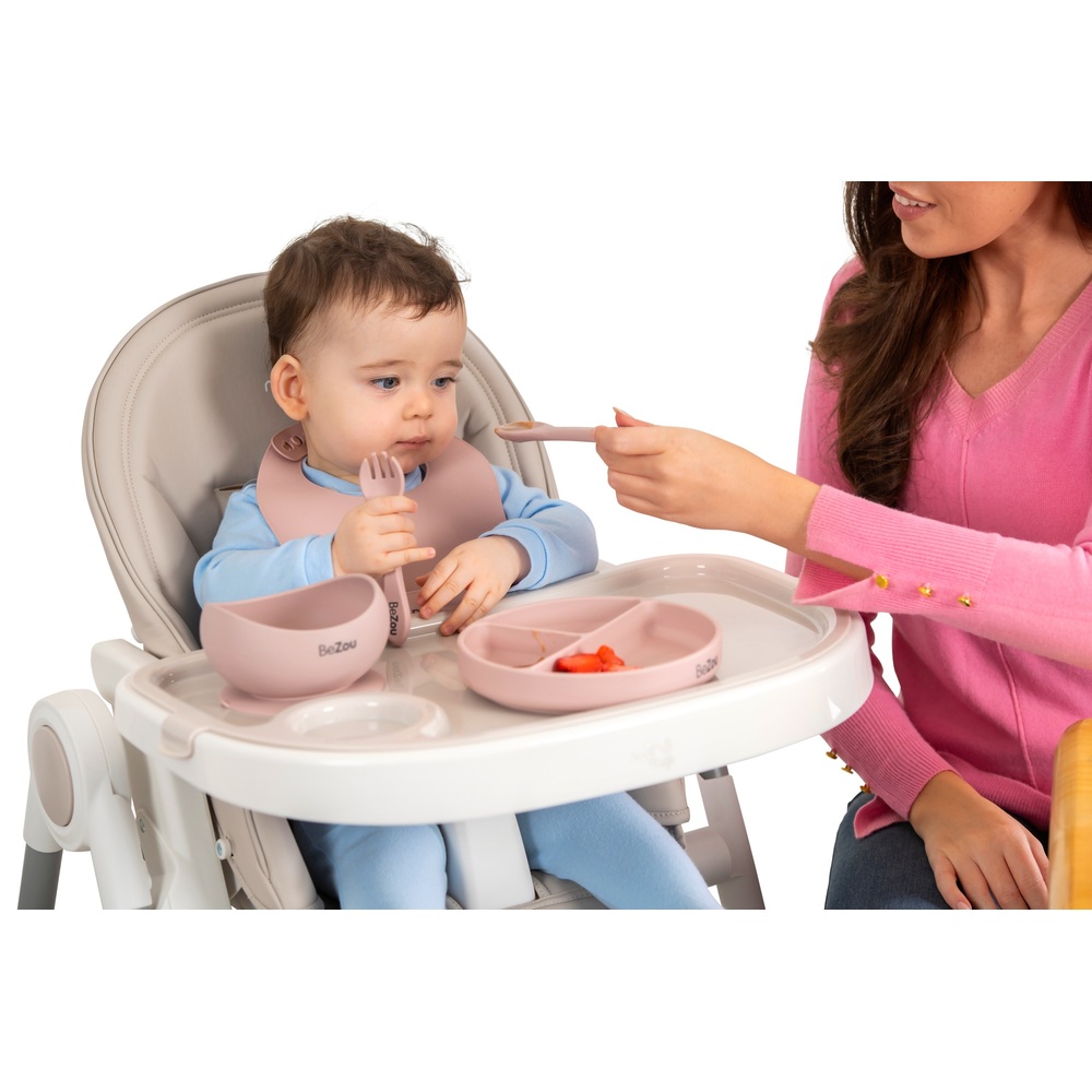 Bezou 5-teiliges Silikon-Baby-Beikostset, Altrosa