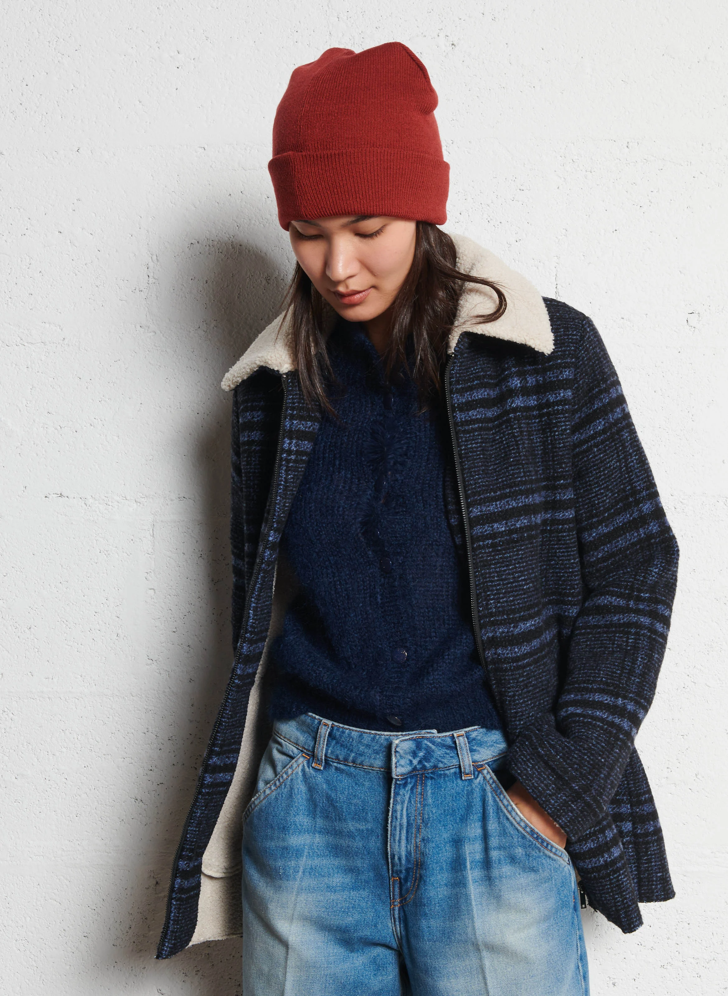 Manteau col chemise à carreaux | Bleu