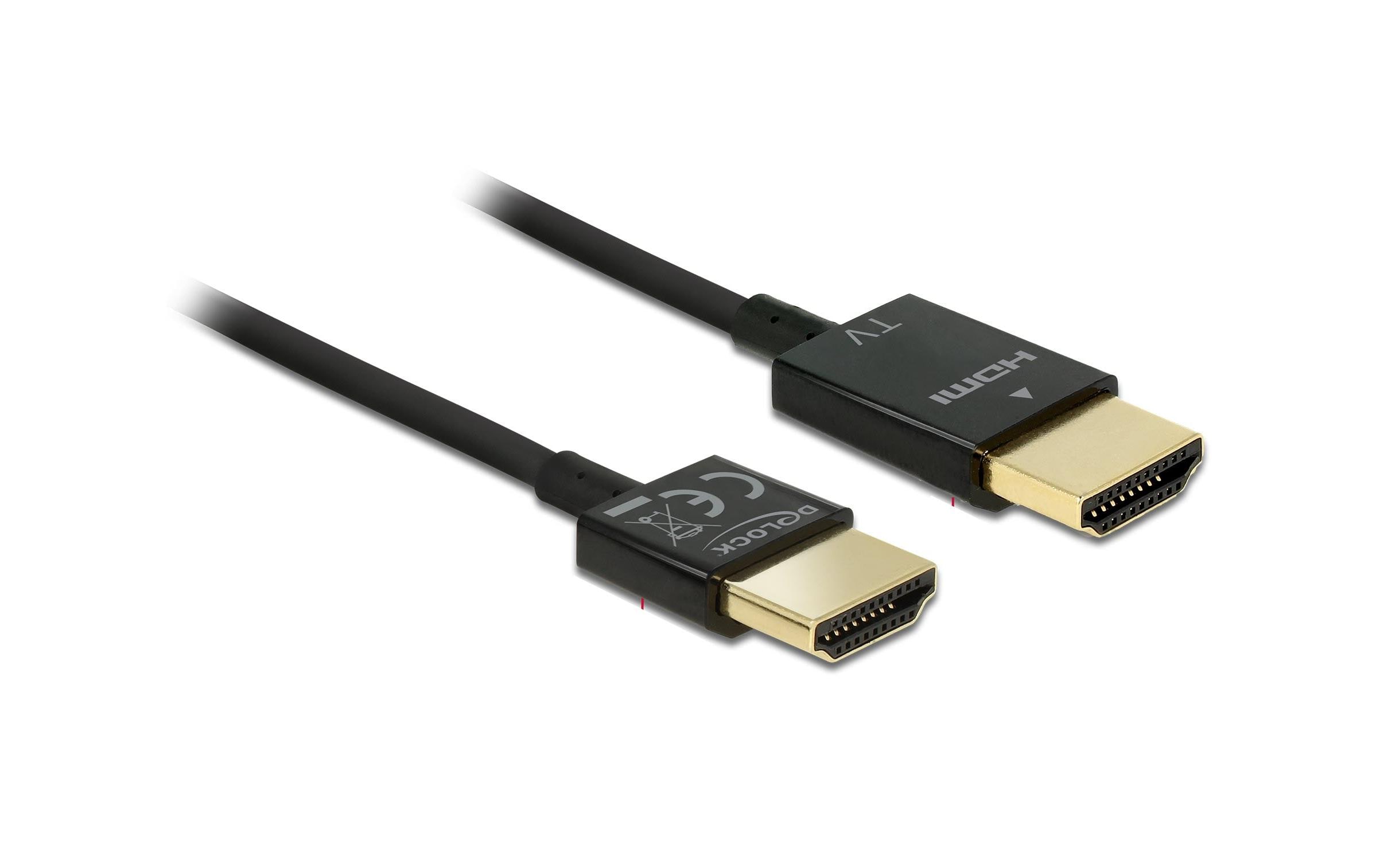 Kabel 4K 60Hz HDMI - HDMI, 4.5 m, SchwarzDelock Kabel High Speed HDMI mit Ethernet – HDMI-A Stecker > HDMI-A Stecker 3D 4K 4.5 m Slim High Quality