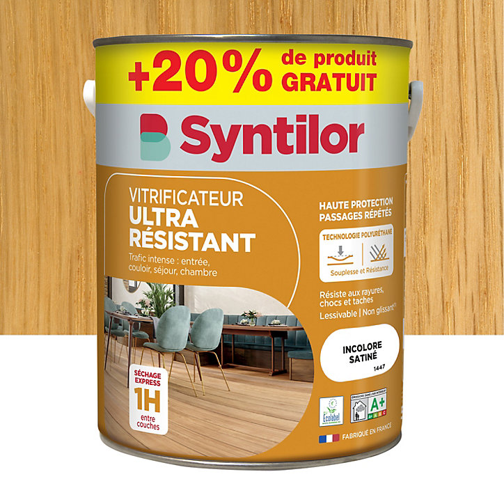 Vitrificateur ultra résistant Syntilor incolore satiné 5L + 20% gratuit