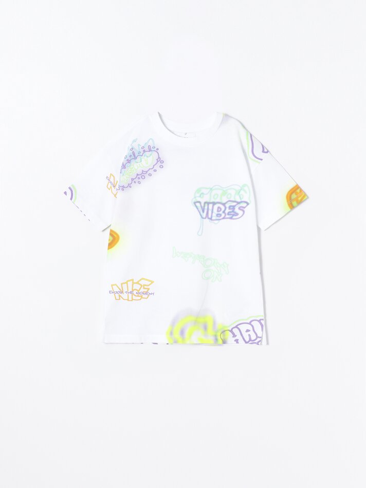 Camiseta com estampa neon - Branca