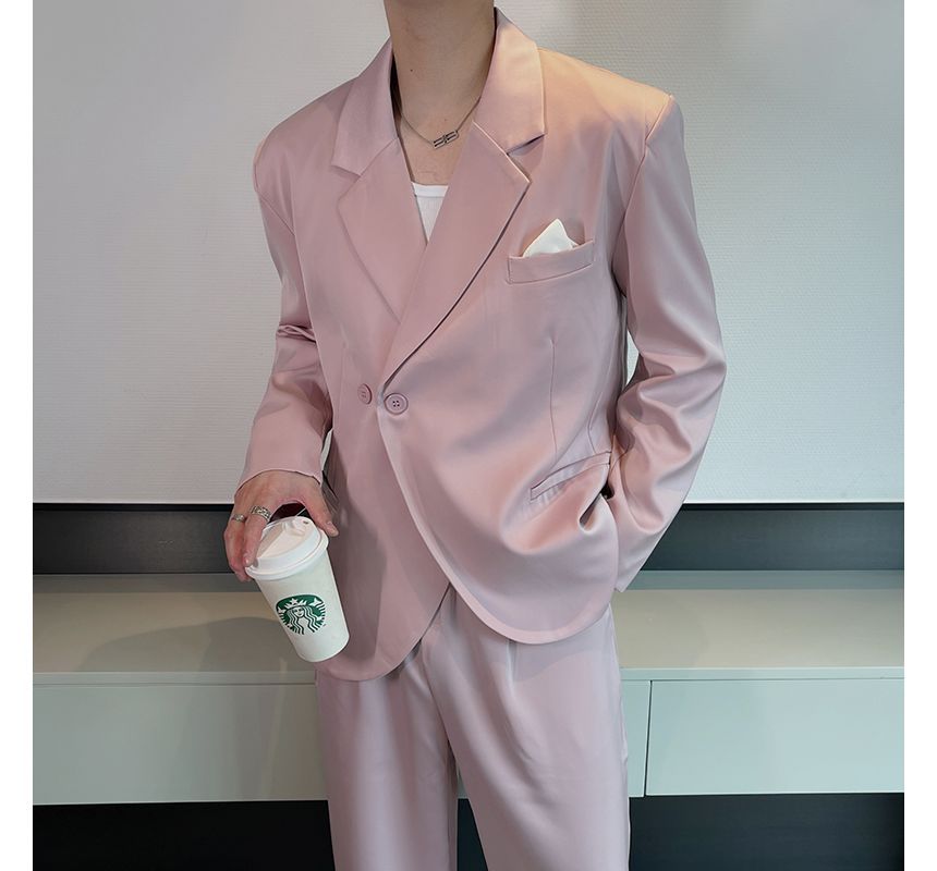Drawouf - Set: Effen asymmetrische double-breasted blazer + losse broek met trekkoord in de taille