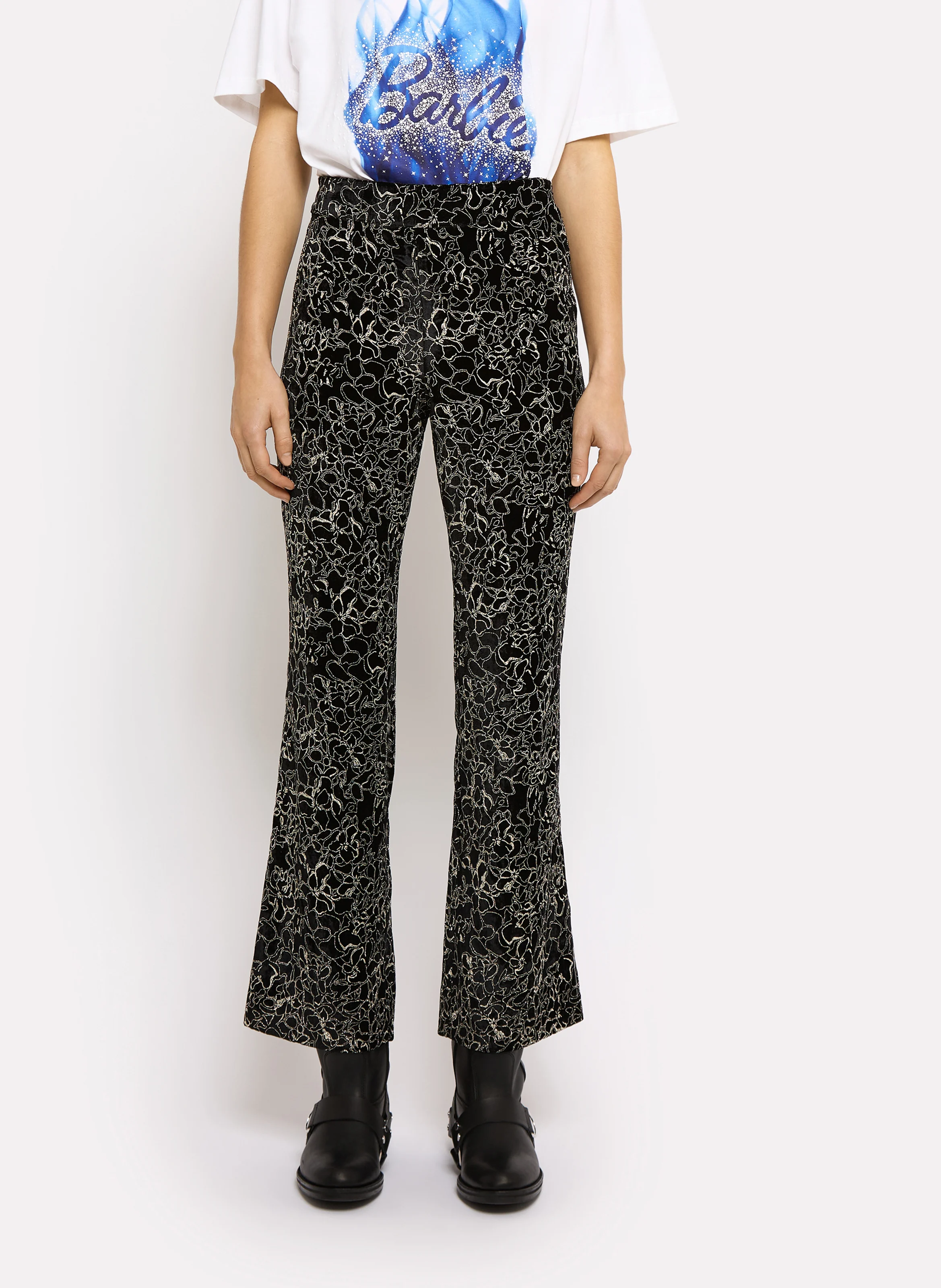 WASSON - Pantalon droit en velours brodé | Noir